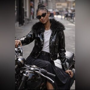 🌟RARE🌟 Anthropologie NWT Maeve Faux Leather Furry Collar Jacket size XS.